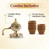 Combo of Golden Brass Dhuni & Cow Dung Sambrani Cups 1