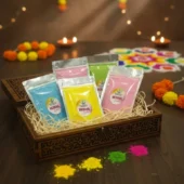 Eco-friendly organic gulal for Holi in five different colors perfect for family celebrations